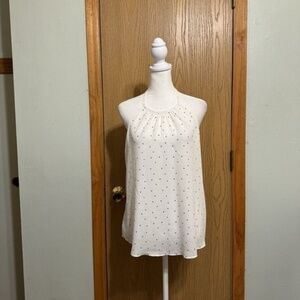 Lush Medium White w/Black Polka Dots Sleeveless Button-Back Blouse - EUC